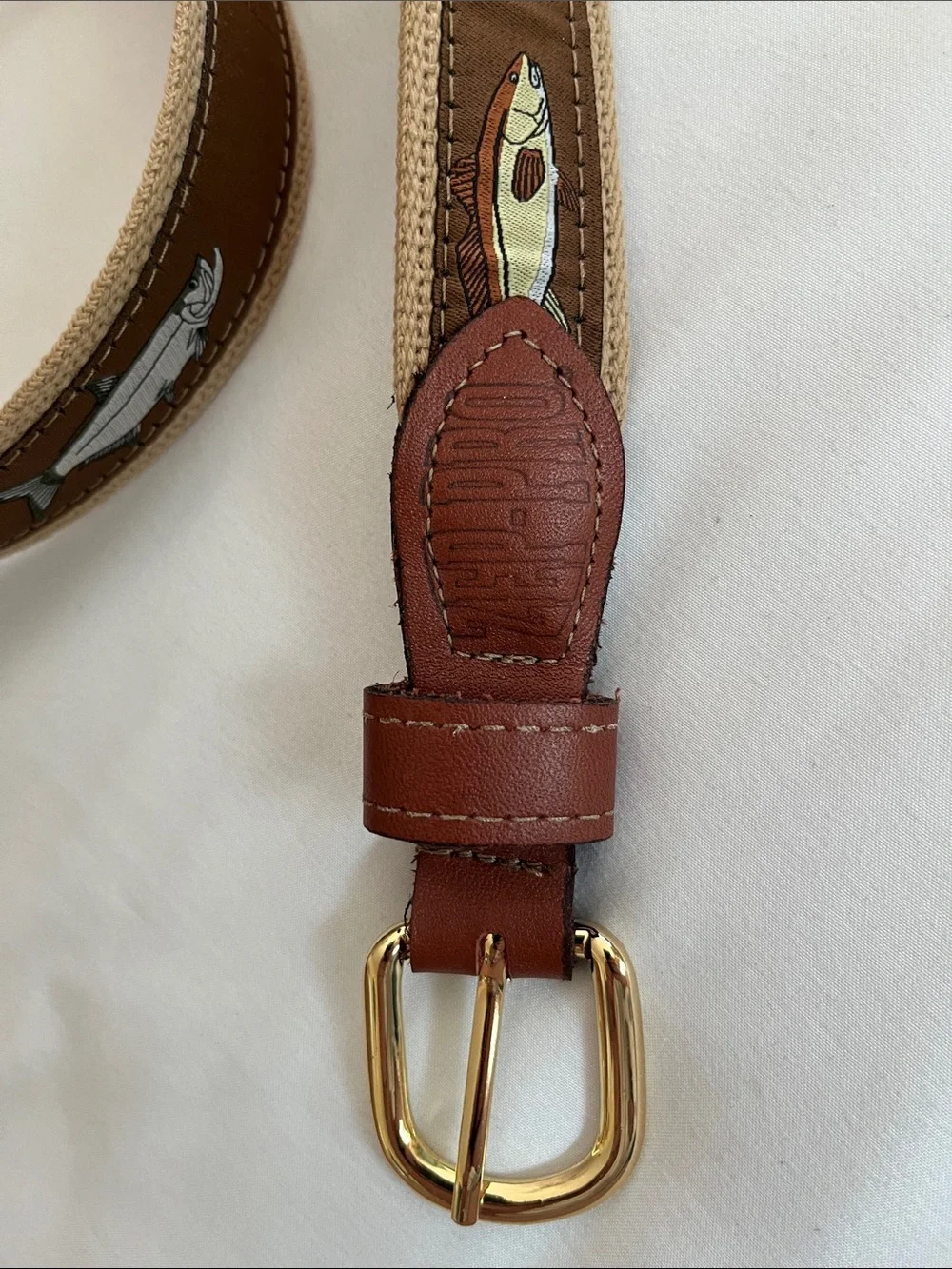 ZepPro NWOT brown leather canvas fish belt tarpon redfish trout snook  40”